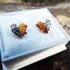 Amber Earrings Hearts Studs Gemstone Stone Handmade Silver Gothic Dark Sterling 925 Jewelry Valentine
