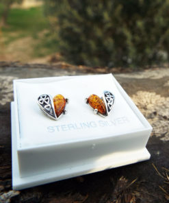 Amber Earrings Hearts Studs Gemstone Stone Handmade Silver Gothic Dark Sterling 925 Jewelry Valentine