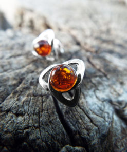 Amber Earrings Studs Triquetra Gemstone Stone Handmade Silver Celtic Gothic Dark Sterling 925 Jewelry