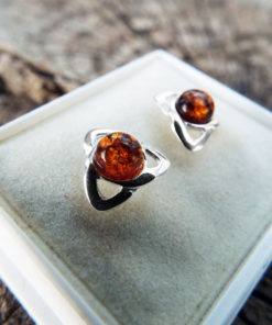 Amber Earrings Studs Triquetra Gemstone Stone Handmade Silver Celtic Gothic Dark Sterling 925 Jewelry