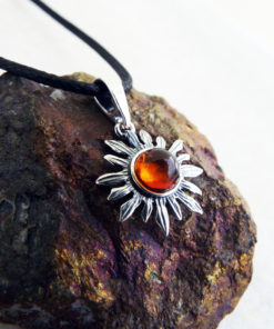 Amber Pendant Gemstone Silver Sun Symbol Handmade Necklace Sterling 925 Gothic Antique Vintage Jewelry