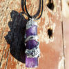 Amethyst Dragon Pendant Gemstone Pendulum Silver Necklace Cylinder Handmade Gothic Magic Dark Wicca Jewelry