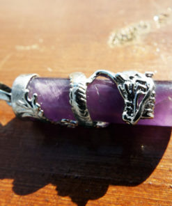 Amethyst Dragon Pendant Gemstone Pendulum Silver Necklace Cylinder Handmade Gothic Magic Dark Wicca Jewelry