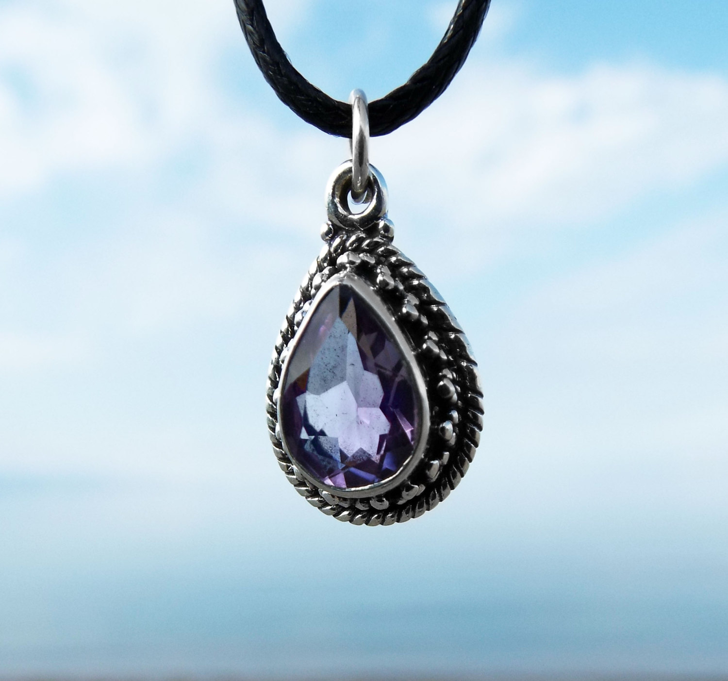 Amethyst Pendant Gemstone Silver Necklace Handmade Protection Sterling
