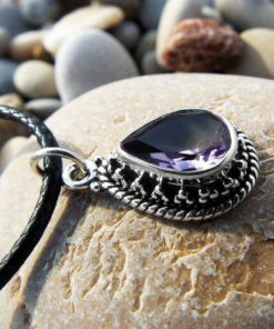 Amethyst Pendant Gemstone Silver Necklace Handmade Protection Sterling 925 Gothic Drop Tear Jewelry Bohemian