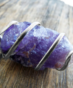 Amethyst Pendant Raw Gemstone Silver Necklace Handmade Stone Purple Protection Jewelry