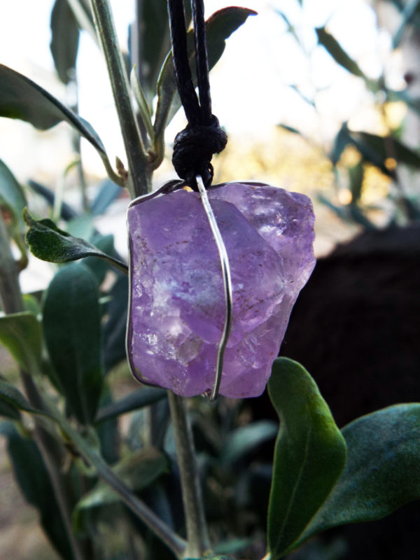 Amethyst Pendant Raw Gemstone Silver Necklace Handmade Stone Purple Sterling 925 Protection Jewelry