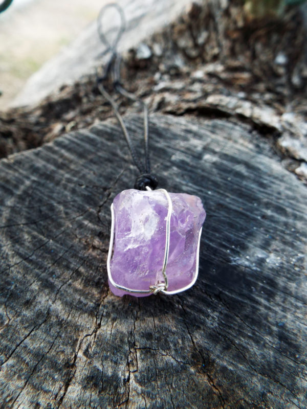 Amethyst Pendant Raw Gemstone Silver Necklace Handmade Stone Purple Sterling 925 Protection Jewelry