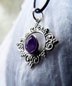 Amethyst Pendant Silver Handmade Sterling 925 Necklace Protection Jewelry Boho Antique Style Filigree