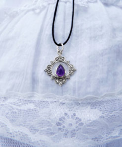 Amethyst Pendant Silver Handmade Sterling 925 Necklace Protection Jewelry Boho Antique Style Filigree