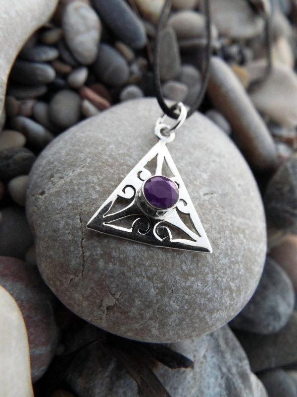 Amethyst Pendant Silver Handmade Sterling 925 Necklace Protection Triangle Jewelry Boho