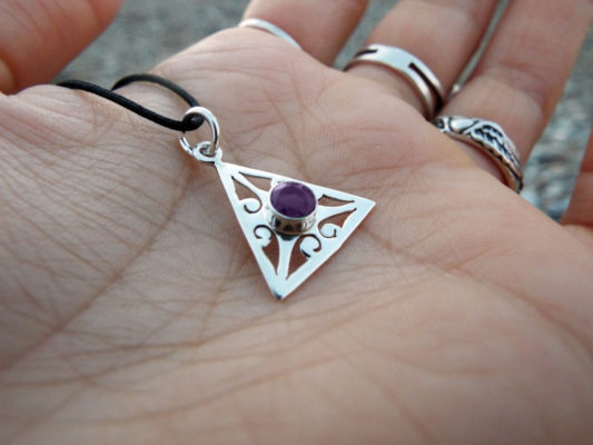 Amethyst Pendant Silver Handmade Sterling 925 Necklace Protection Triangle Jewelry Boho