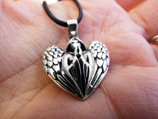 Angel Pendant Silver Handmade Necklace Wings Necklace Spiritual Protection Gothic Dark Jewelry