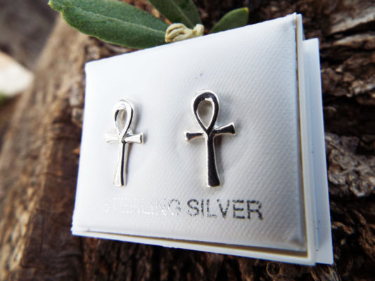 Ankh Earrings Studs Handmade Silver Cross Egyptian Ancient Gothic Dark Sterling 925 Jewelry