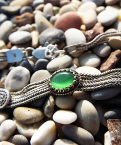 Aventurine Bracelet Silver Cuff Dangle Chain Sterling 925 Handmade Green Gemstone Gothic Dark Antique Vintage Jewelry βραχιολι ασημι