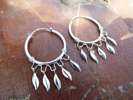 Bali Hoop Earrings Silver Balinese Sterling Dangle 925 Dreamcatcher Leaf Tribal Handmade Jewelry Patterned Traditional
