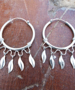 Bali Hoop Earrings Silver Balinese Sterling Dangle 925 Dreamcatcher Leaf Tribal Handmade Jewelry Patterned Traditional