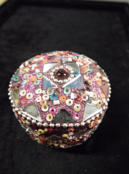 Box Jewelry Trinket Indian Handmade Home Decor Pink Purple Mirror