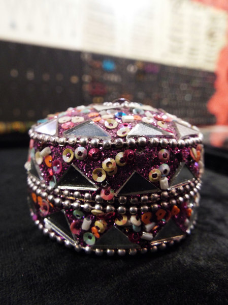 Box Jewelry Trinket Indian Handmade Home Decor Pink Purple Mirror