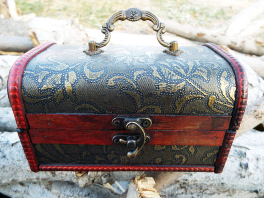 Box Vintage Floral Leaves Handmade Wooden Genuine Leather Treasure Chest Jewelry Trinket Antique Vintage Gothic