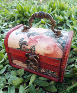 Box Vintage Floral Paisley Leaves Handmade Wooden Genuine Leather Treasure Chest Jewelry Trinket Antique Vintage Gothic