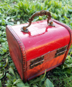 Box Vintage Handmade Wooden Genuine Red Leather Treasure Chest Jewelry Trinket Antique Vintage Gothic