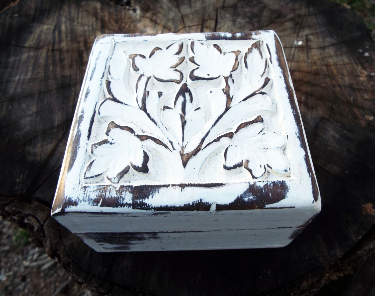 Box Wooden Flower Jewelry Carved Antique Vintage Handmade Home Decor Indian Floral Mango Tree Wood Trinket Treasure Chest Eco Friendly