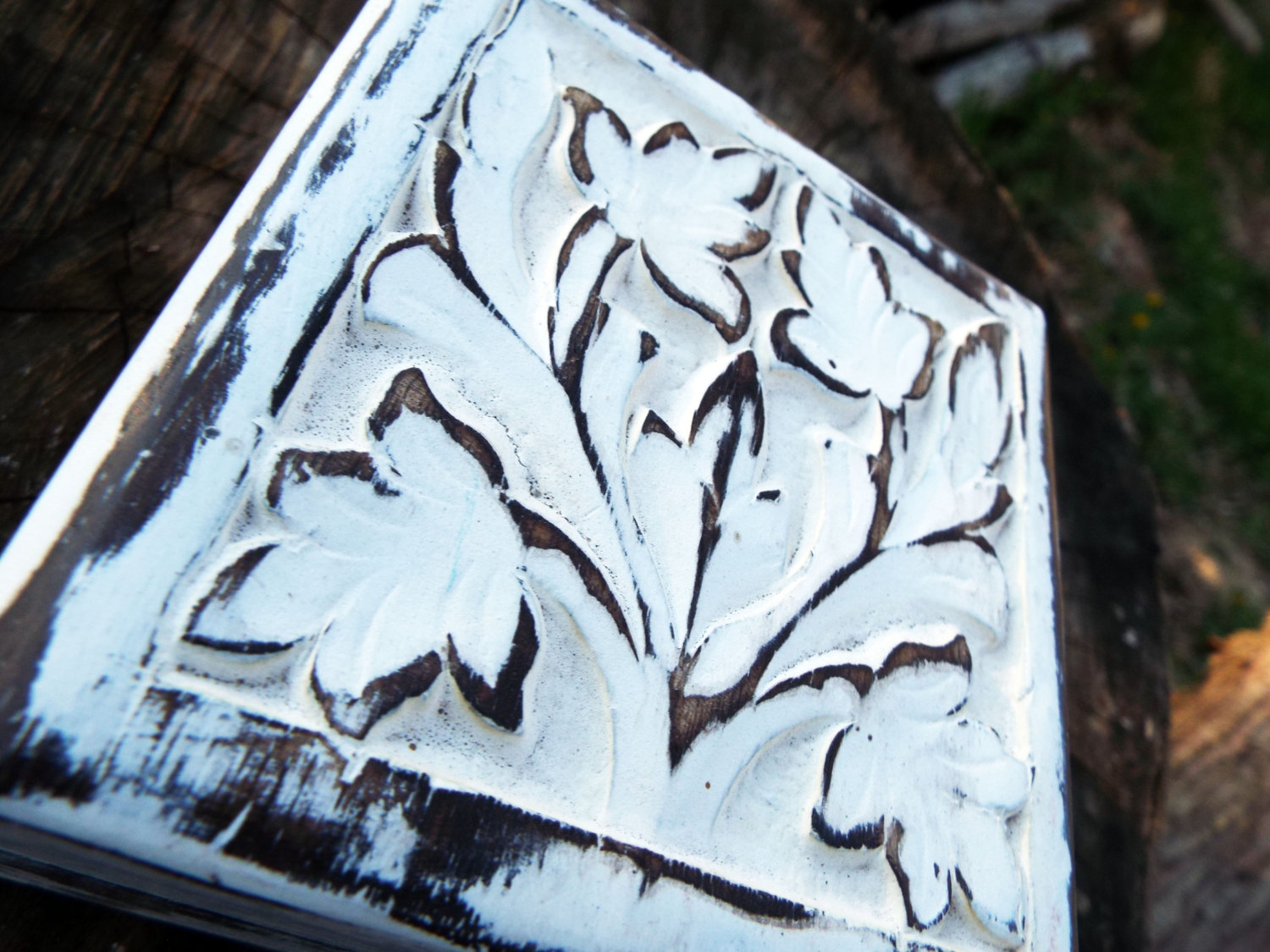 Box Wooden Flower Jewelry Carved Antique Vintage Handmade Home Decor Indian Floral Mango Tree Wood Trinket Treasure Chest Eco Friendly