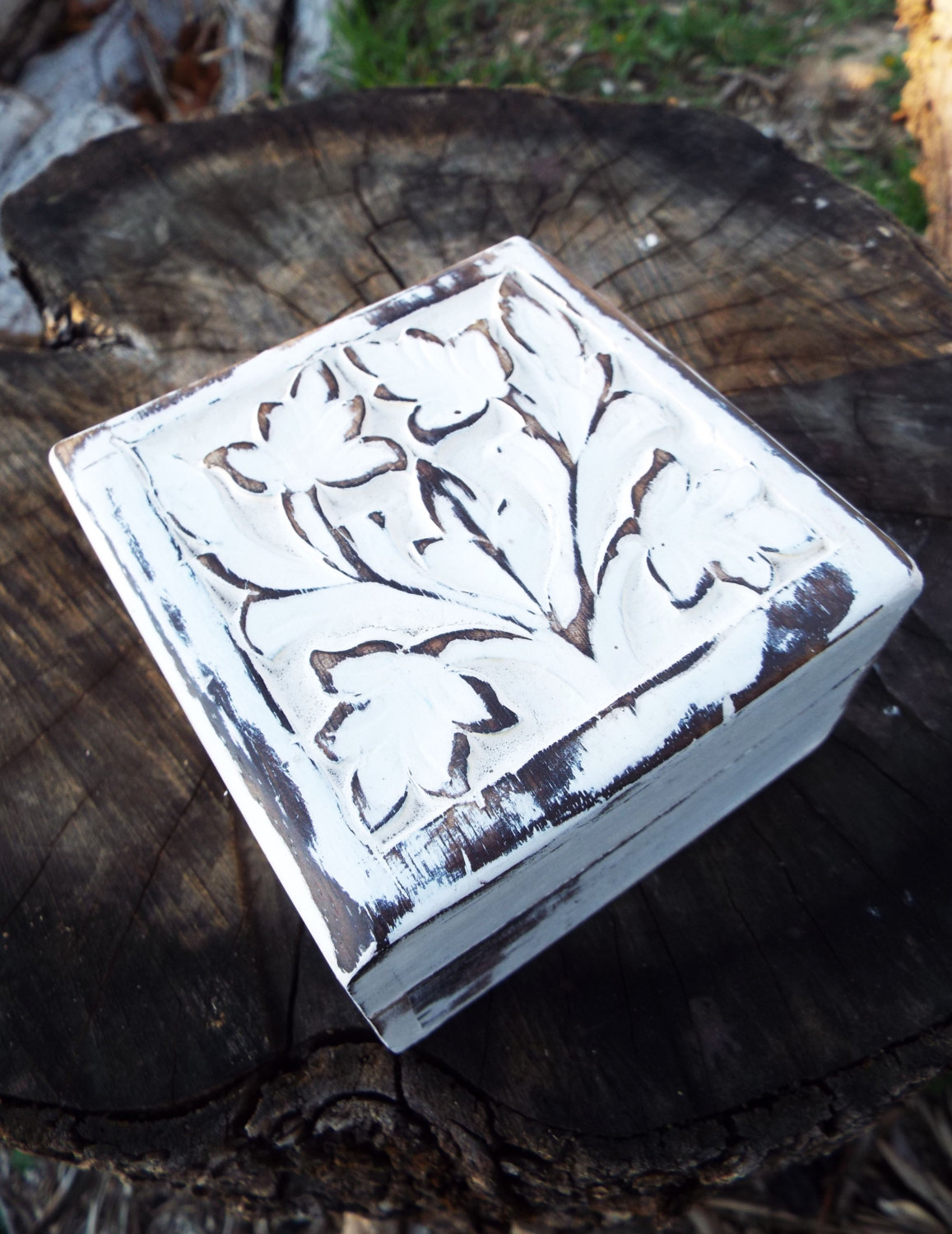 Box Wooden Flower Jewelry Carved Antique Vintage Handmade Home Decor Indian Floral Mango Tree Wood Trinket Treasure Chest Eco Friendly