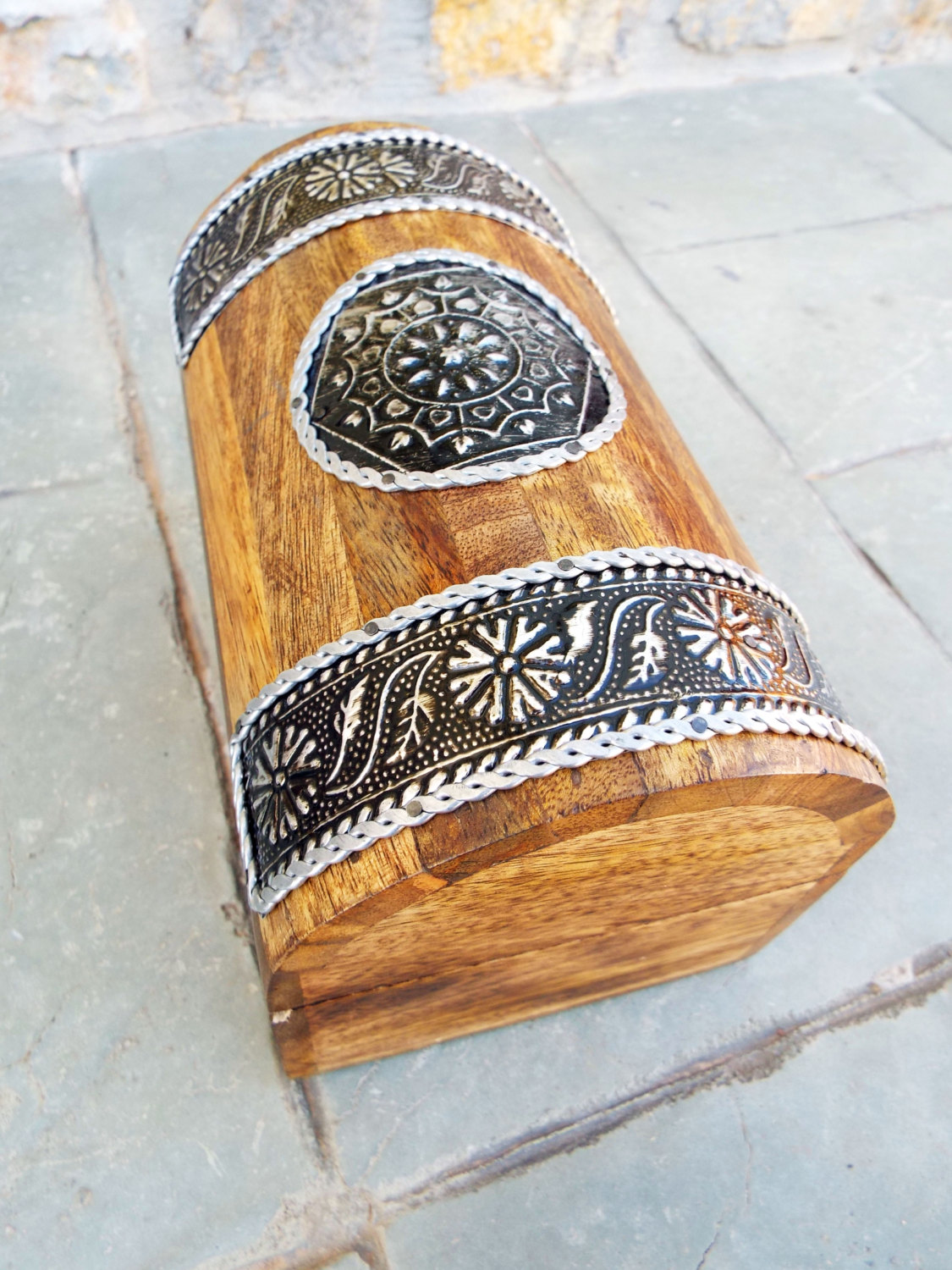 Box Wooden Flower Jewelry Carved Handmade Antique Vintage Home Decor Indian Floral Mango Tree Wood Trinket Leaf Treasure Chest Eco Friendly