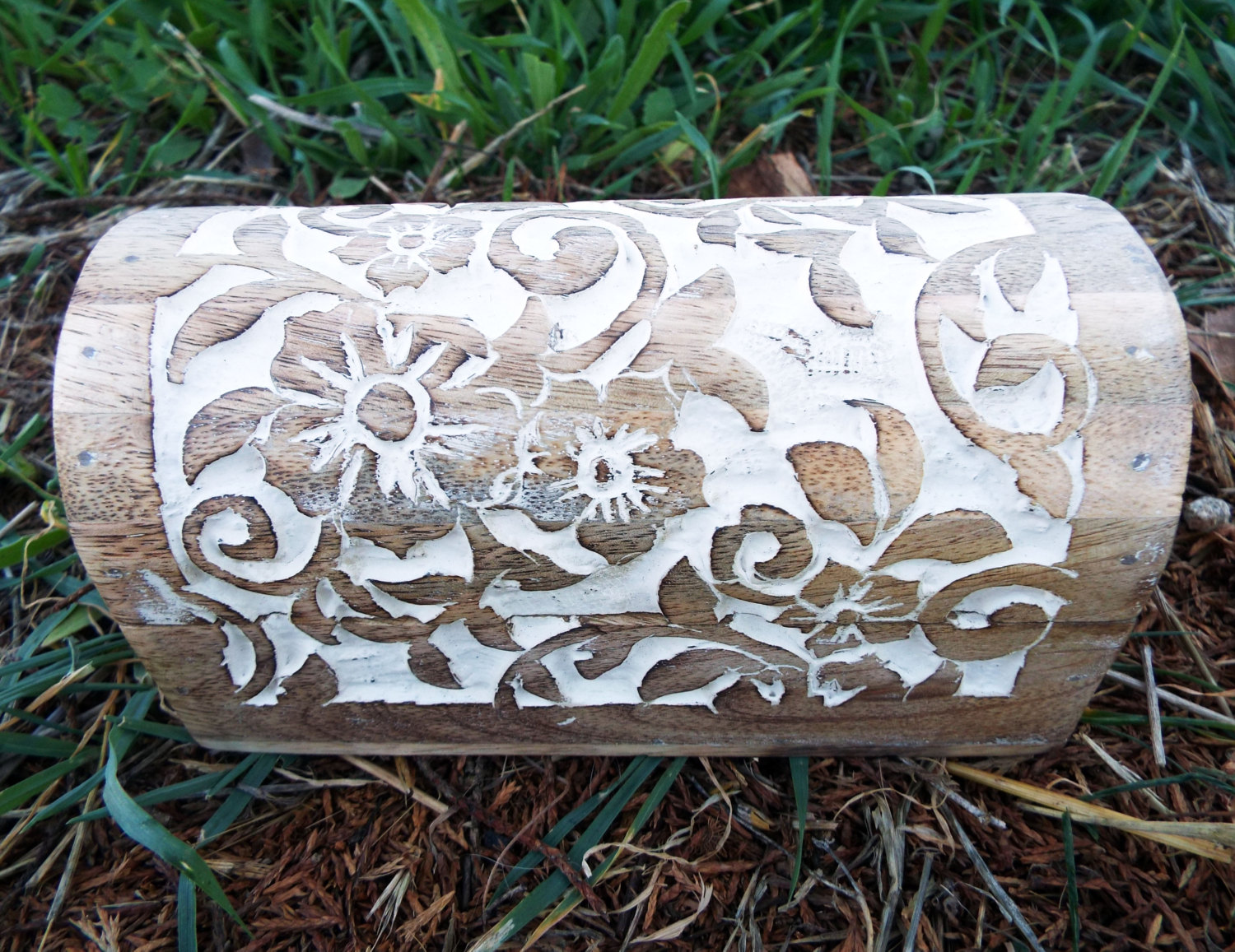 Box Wooden Flower Jewelry Carved Handmade Antique Vintage Home Decor Indian Floral Mango Tree Wood Trinket Leaf Treasure Chest Eco Friendly