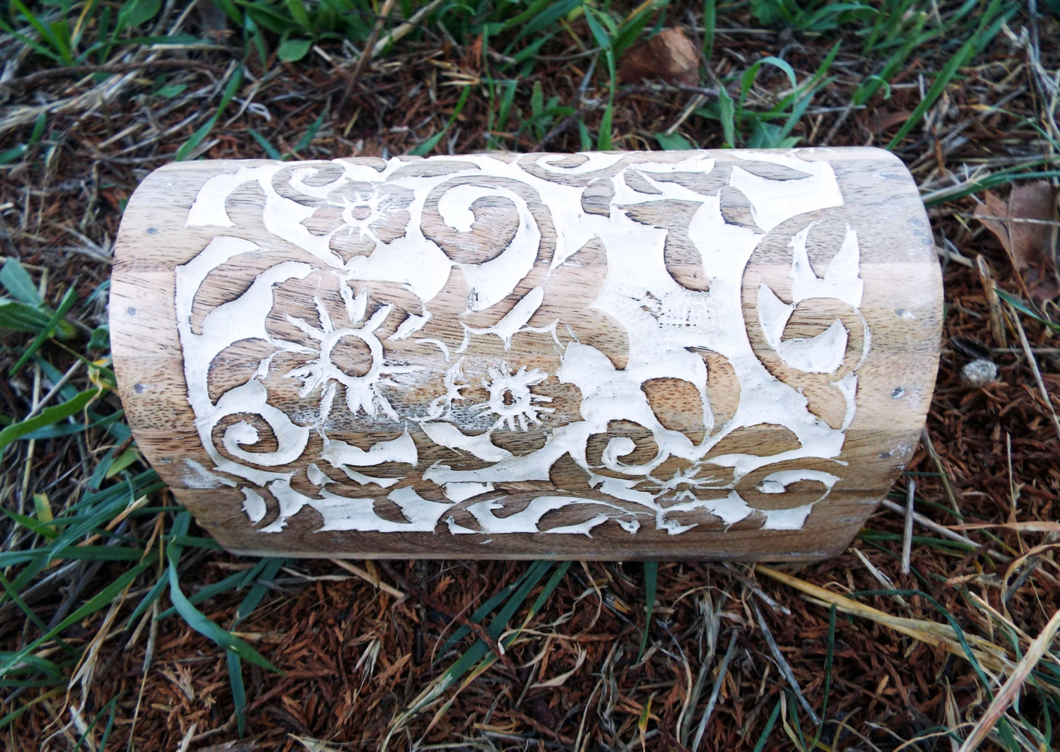 Box Wooden Flower Jewelry Carved Handmade Antique Vintage Home Decor Indian Floral Mango Tree Wood Trinket Leaf Treasure Chest Eco Friendly