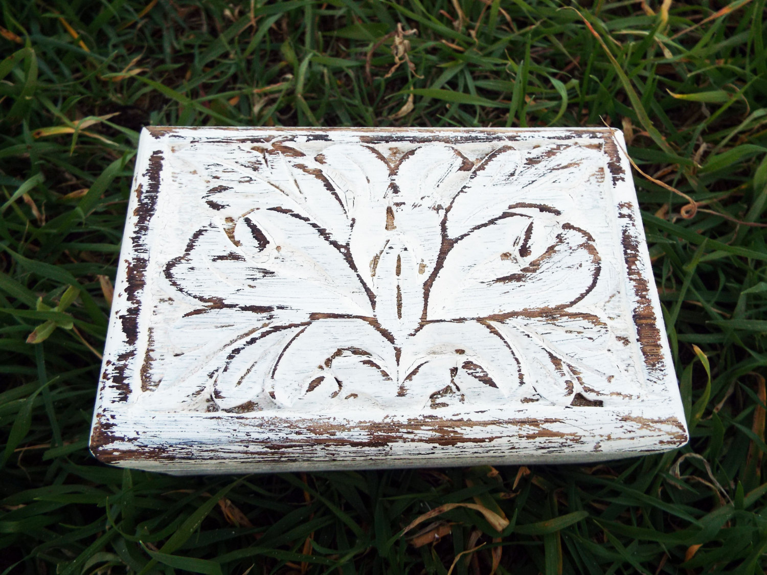 Box Wooden Flower Jewelry Carved Handmade Antique Vintage Home Decor Indian Floral Mango Tree Wood Trinket Leaf Treasure Chest Eco Friendly