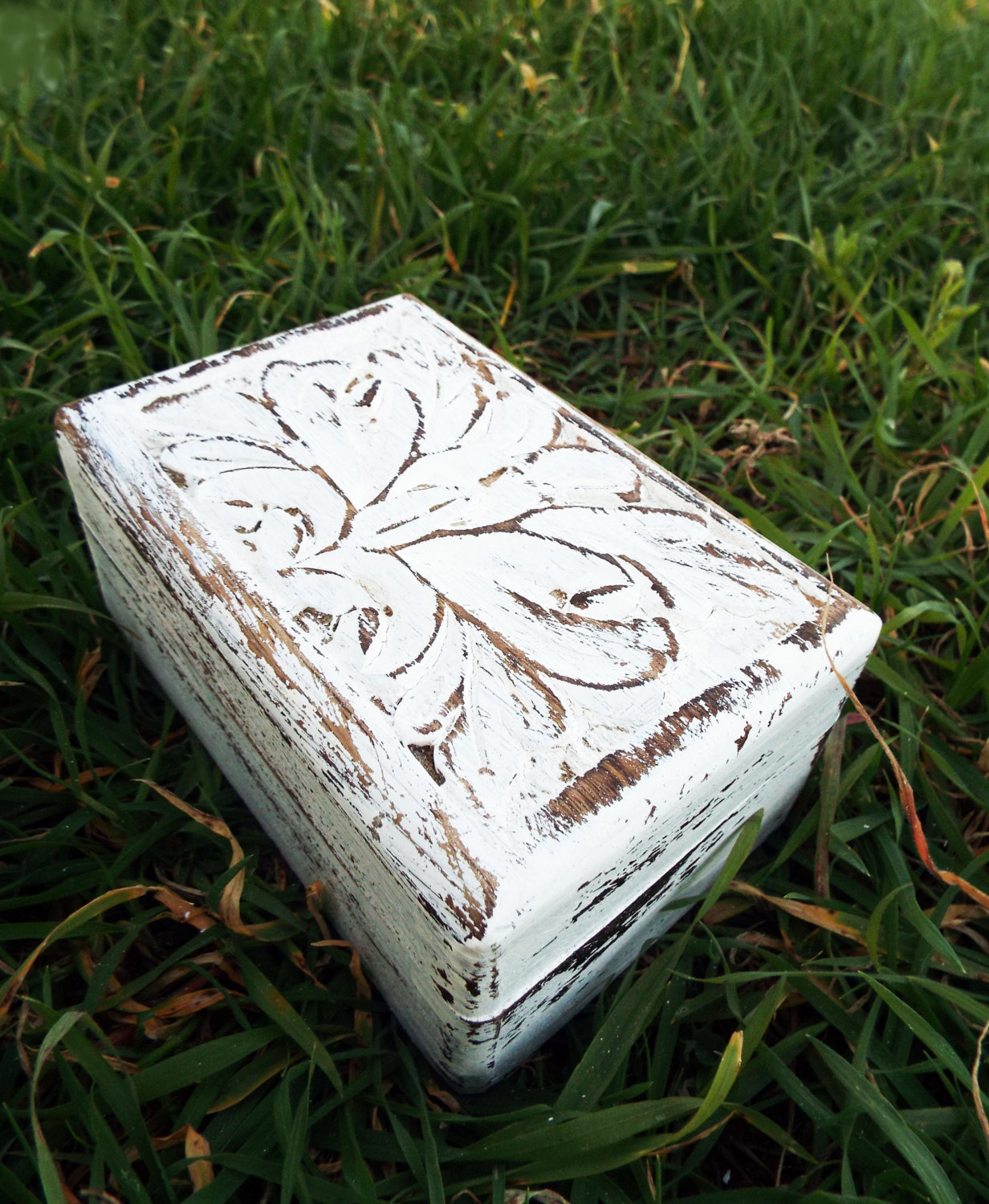 Box Wooden Flower Jewelry Carved Handmade Antique Vintage Home Decor Indian Floral Mango Tree Wood Trinket Leaf Treasure Chest Eco Friendly