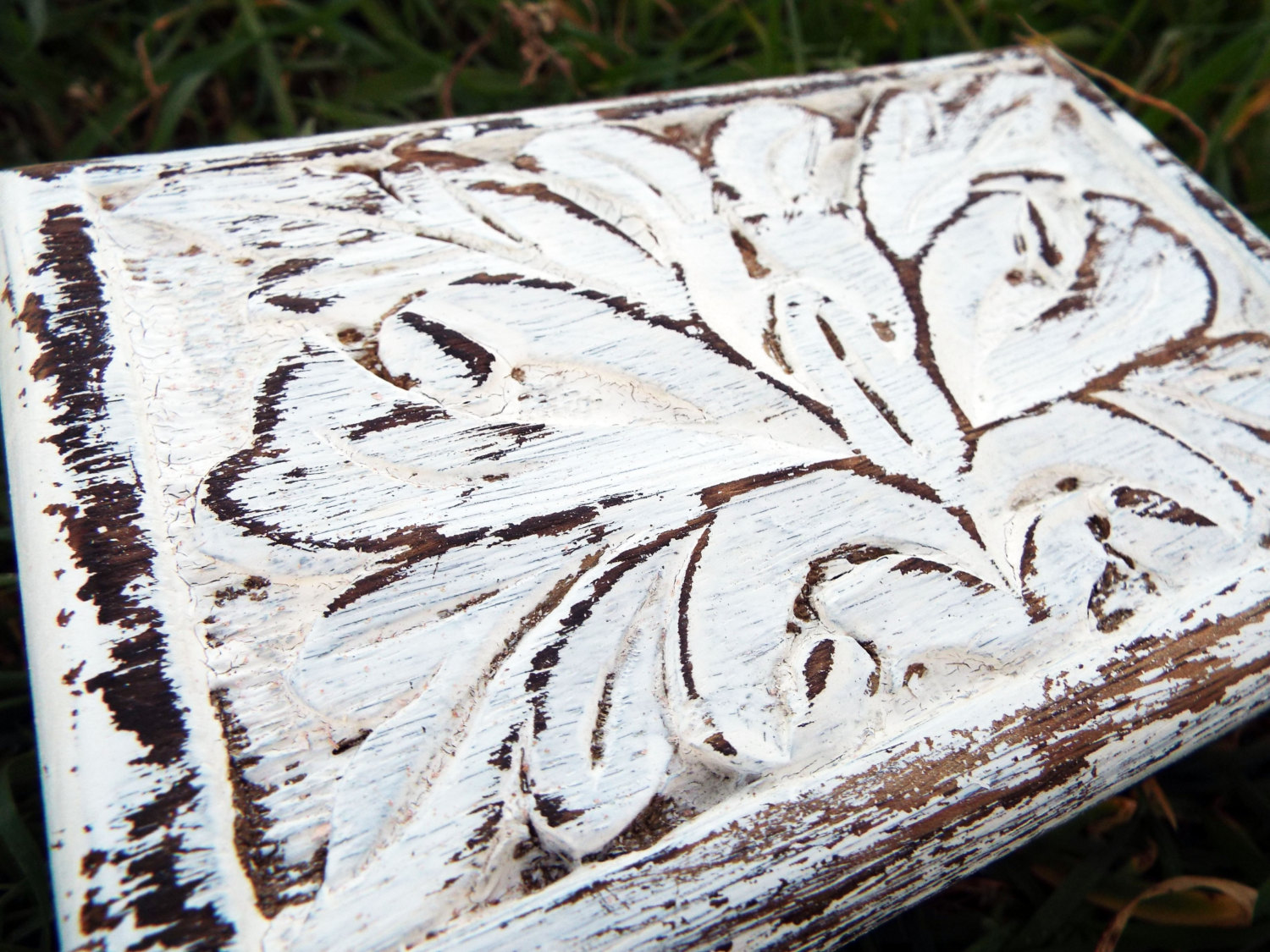 Box Wooden Flower Jewelry Carved Handmade Antique Vintage Home Decor Indian Floral Mango Tree Wood Trinket Leaf Treasure Chest Eco Friendly