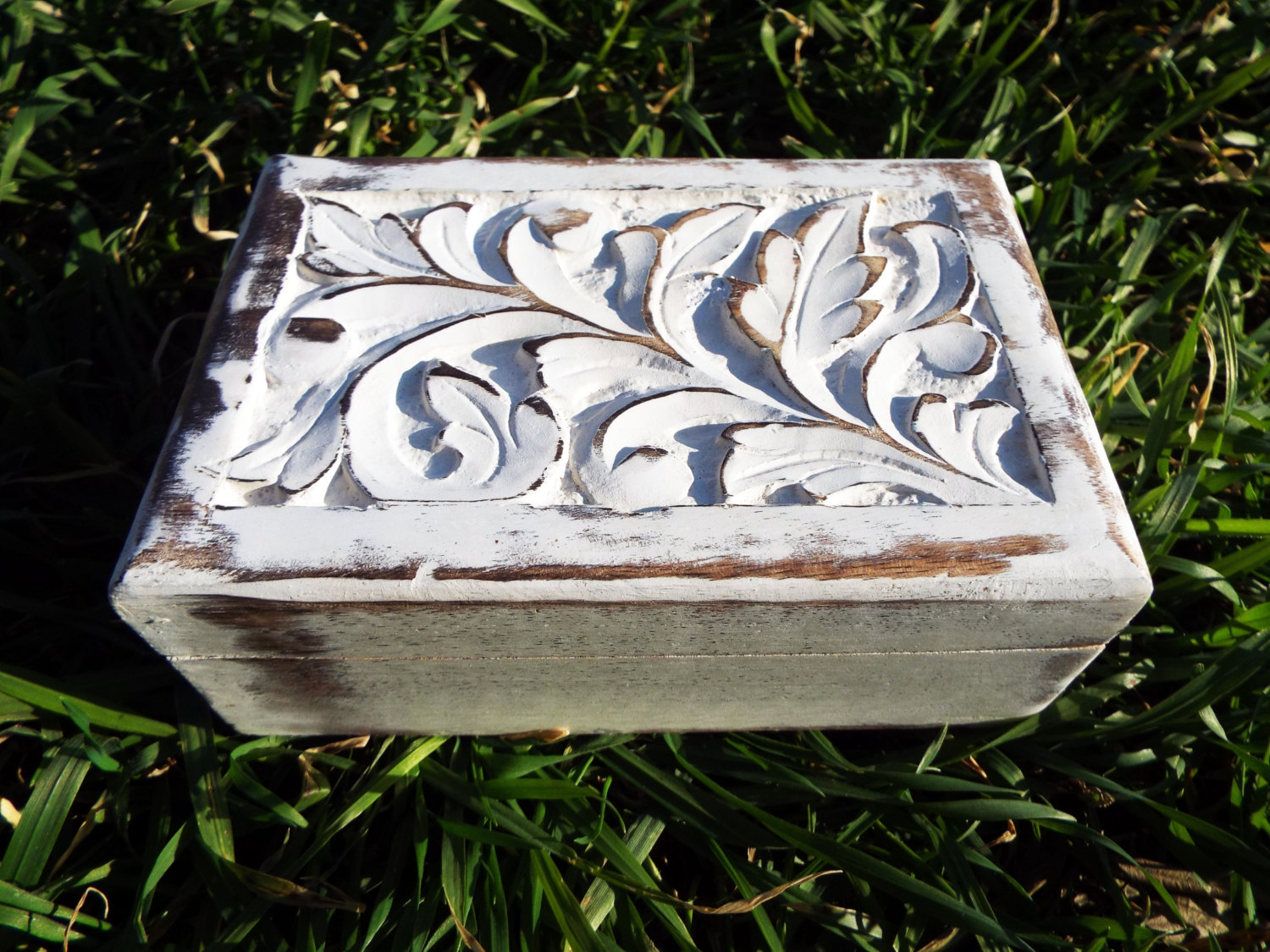 Box Wooden Flower Jewelry Carved Handmade Antique Vintage Home Decor Indian Floral Mango Tree Wood Trinket Leaf Treasure Chest Eco Friendly