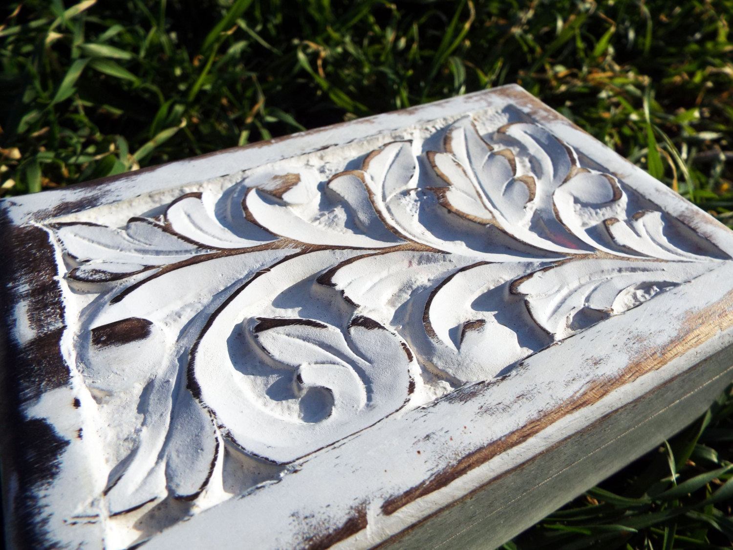 Box Wooden Flower Jewelry Carved Handmade Antique Vintage Home Decor Indian Floral Mango Tree Wood Trinket Leaf Treasure Chest Eco Friendly