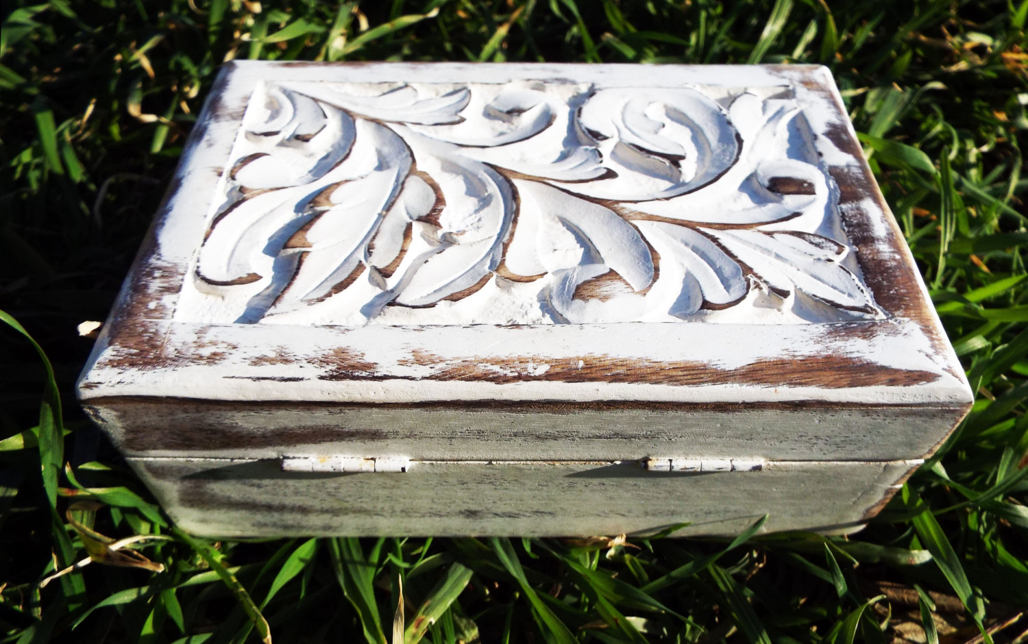 Box Wooden Flower Jewelry Carved Handmade Antique Vintage Home Decor Indian Floral Mango Tree Wood Trinket Leaf Treasure Chest Eco Friendly