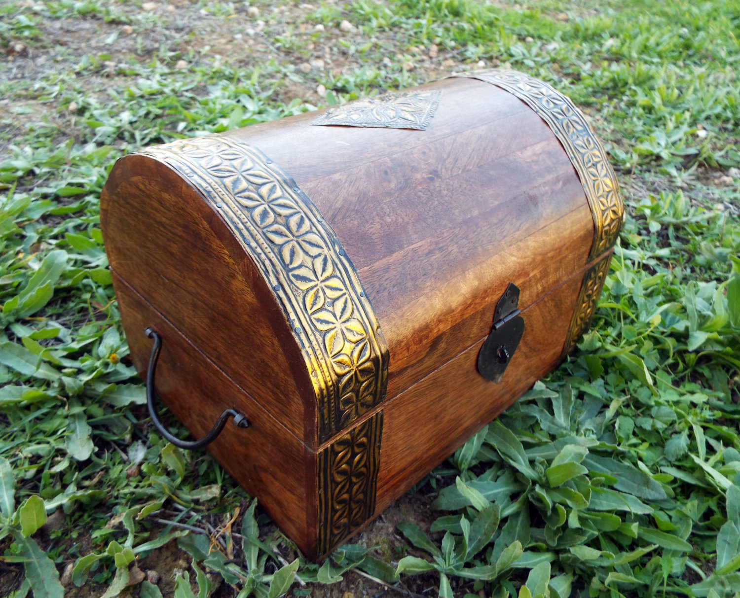 Box Wooden Flower Jewelry Carved Handmade Antique Vintage Home Decor Indian Floral Mango Tree Wood Trinket Leaf Treasure Chest Eco Friendly