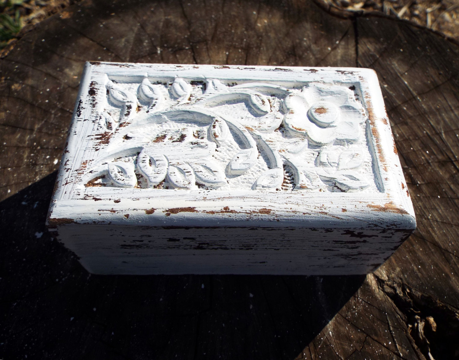 Box Wooden Flower Jewelry Carved Handmade Home Decor Indian Floral Antique Vintage Mango Tree Wood Trinket Leaf Treasure Chest Eco Friendly