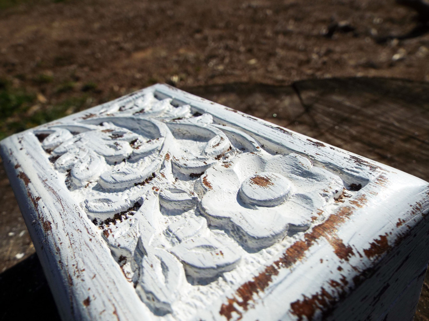 Box Wooden Flower Jewelry Carved Handmade Home Decor Indian Floral Antique Vintage Mango Tree Wood Trinket Leaf Treasure Chest Eco Friendly