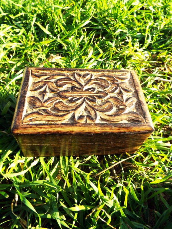 Box Wooden Flower Jewelry Carved Handmade Home Decor Indian Floral Mango Tree Wood Trinket Leaf Treasure Chest Eco Friendly