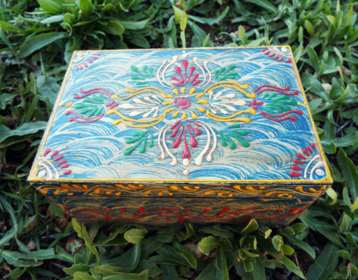 Box Wooden Jewelry Hand Painted Handmade Flower Balinese Home Decor Indian Floral Trinket Treasure Chest