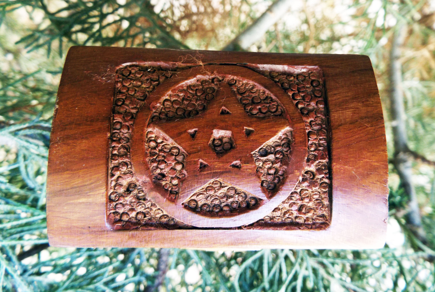 Box Wooden Jewelry Pentagram Hand Carved Handmade Floral Home Decor Trinket Gothic Wiccan Magic Pagan Treasure Chest