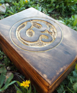 Box Wooden Om Symbol Indian Yoga Meditation Protection Handmade Mango Tree Wood Trinket Chest
