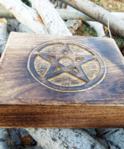Box Wooden Pentagram Jewelry Hand Carved Handmade Floral Home Decor Trinket Gothic Wiccan Magic Pagan Treasure Chest
