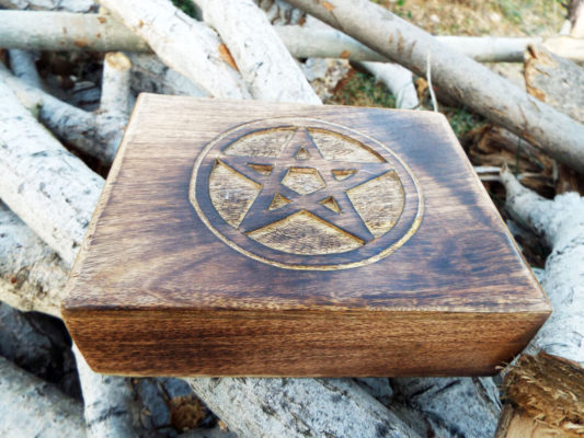Box Wooden Pentagram Jewelry Hand Carved Handmade Floral Home Decor Trinket Gothic Wiccan Magic Pagan Treasure Chest