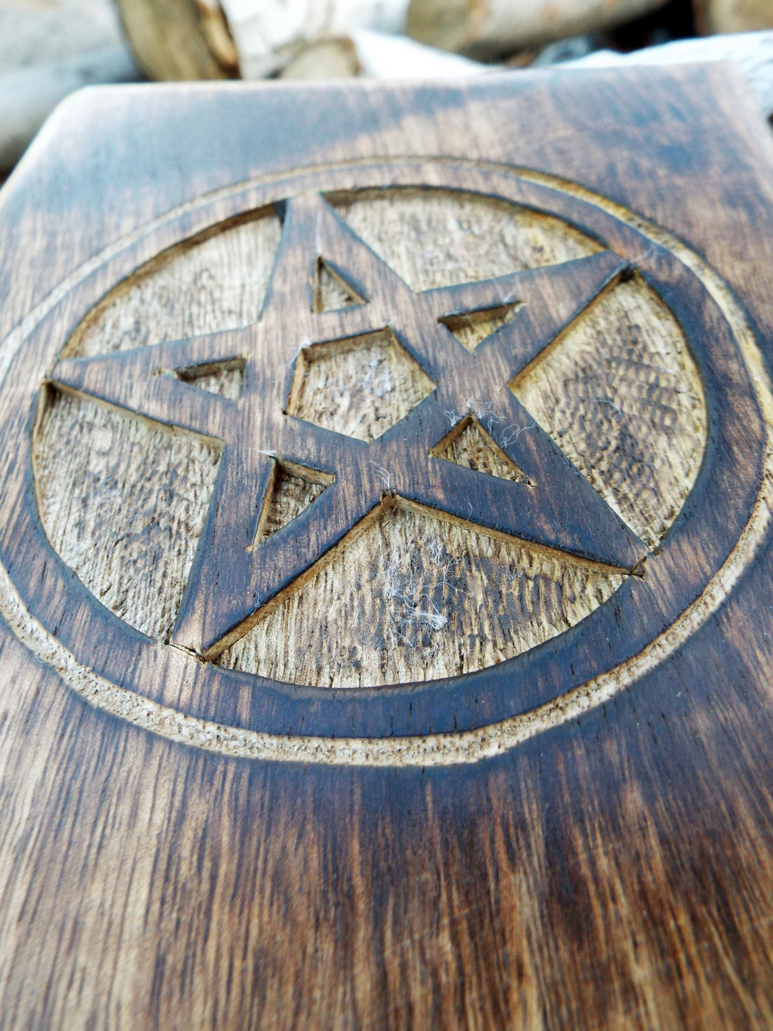 Box Wooden Pentagram Jewelry Hand Carved Handmade Floral Home Decor Trinket Gothic Wiccan Magic Pagan Treasure Chest