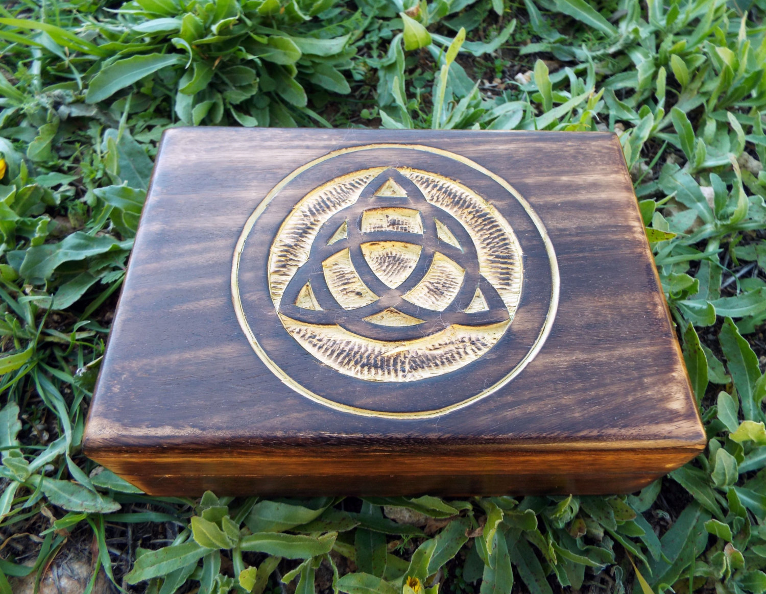 Box Wooden Triquetra Celtic Symbol Handmade Carved Gothic Dark
