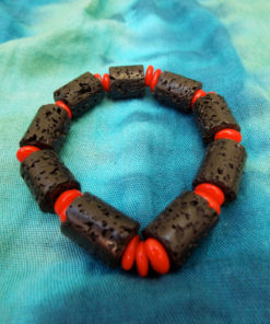 Bracelet Basalt Lava Rock Handmade Red Coral Strength Protection